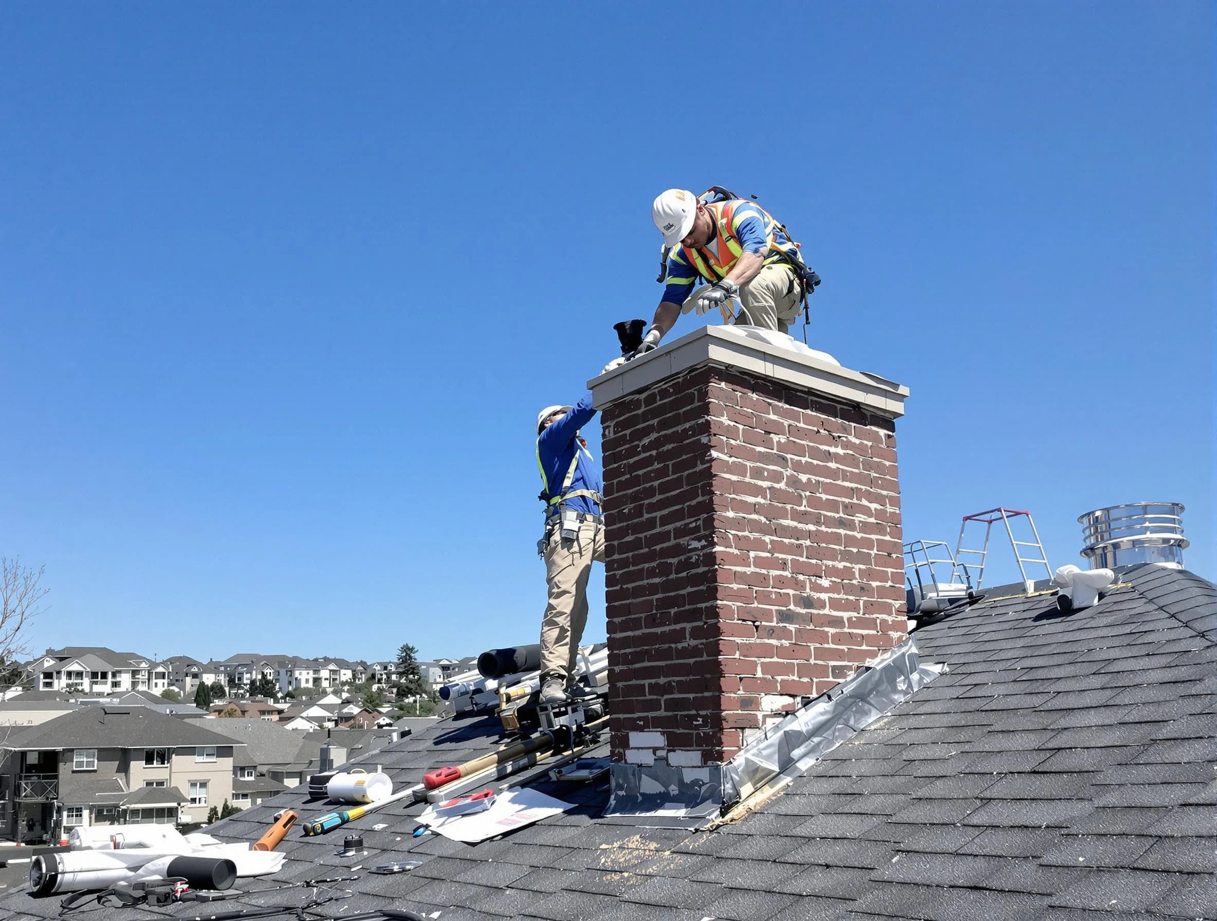 Berkley Chimney Sweep repairing a chimney crown in Berkley, CO
