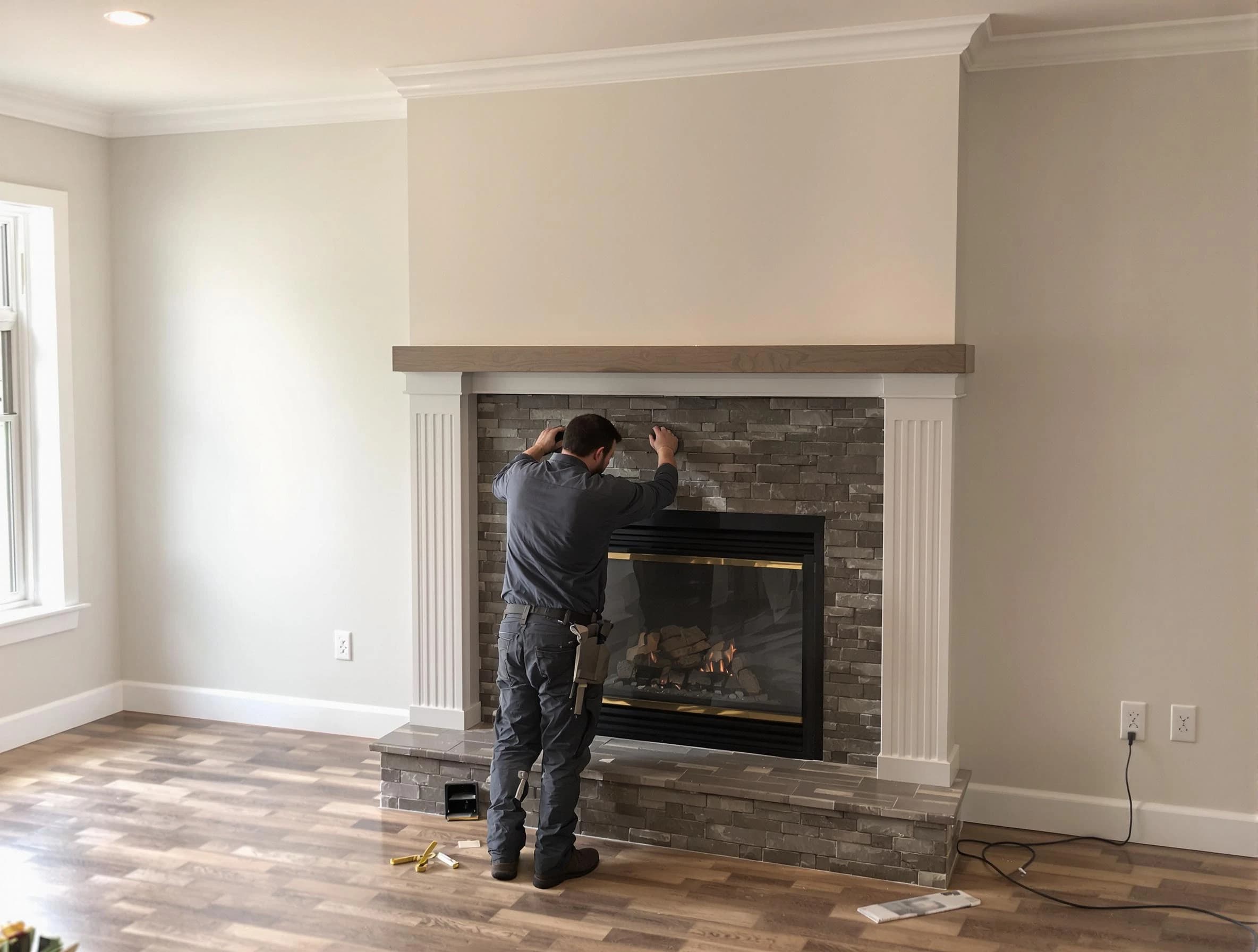 Berkley Chimney Sweep finishing a custom fireplace install in Berkley, CO