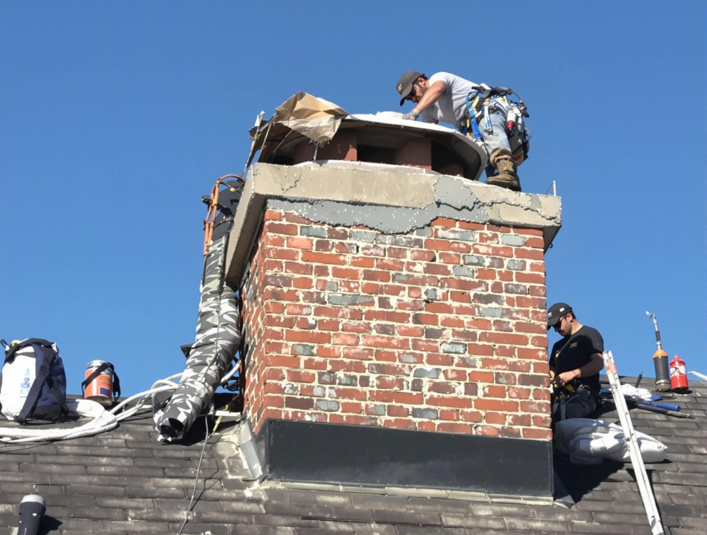 Berkley Chimney Sweep installing a custom chimney crown in Berkley, CO