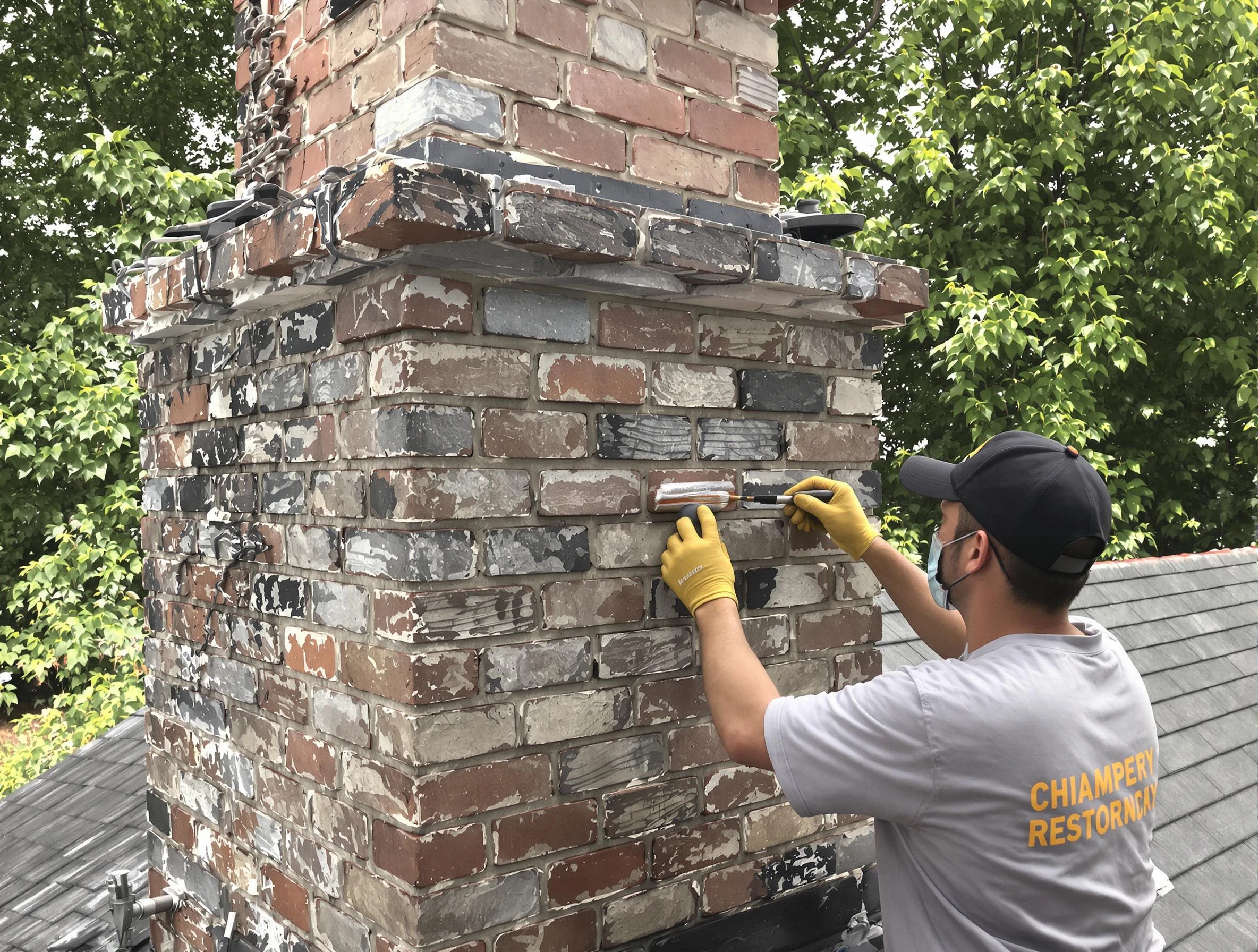 In-progress chimney restoration by Berkley Chimney Sweep in Berkley, CO